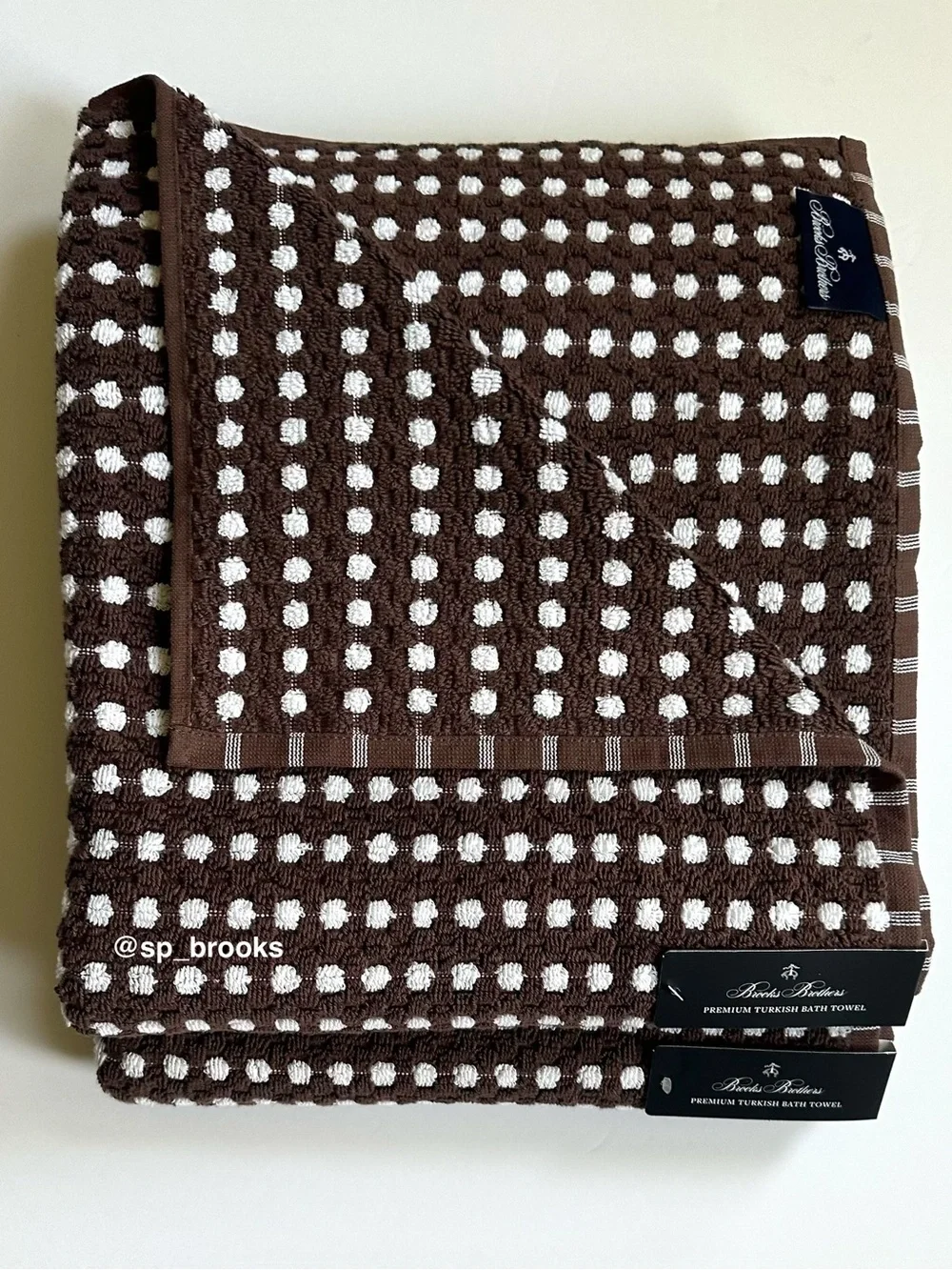 🎁2PC Brooks Brothers Premium Turkish Cotton Bath Towels - Brown and White